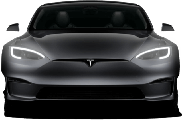 tesla frontal con luces encendidas